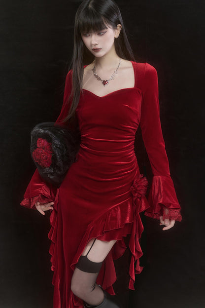 Women's Red Holiday Velvet Dress