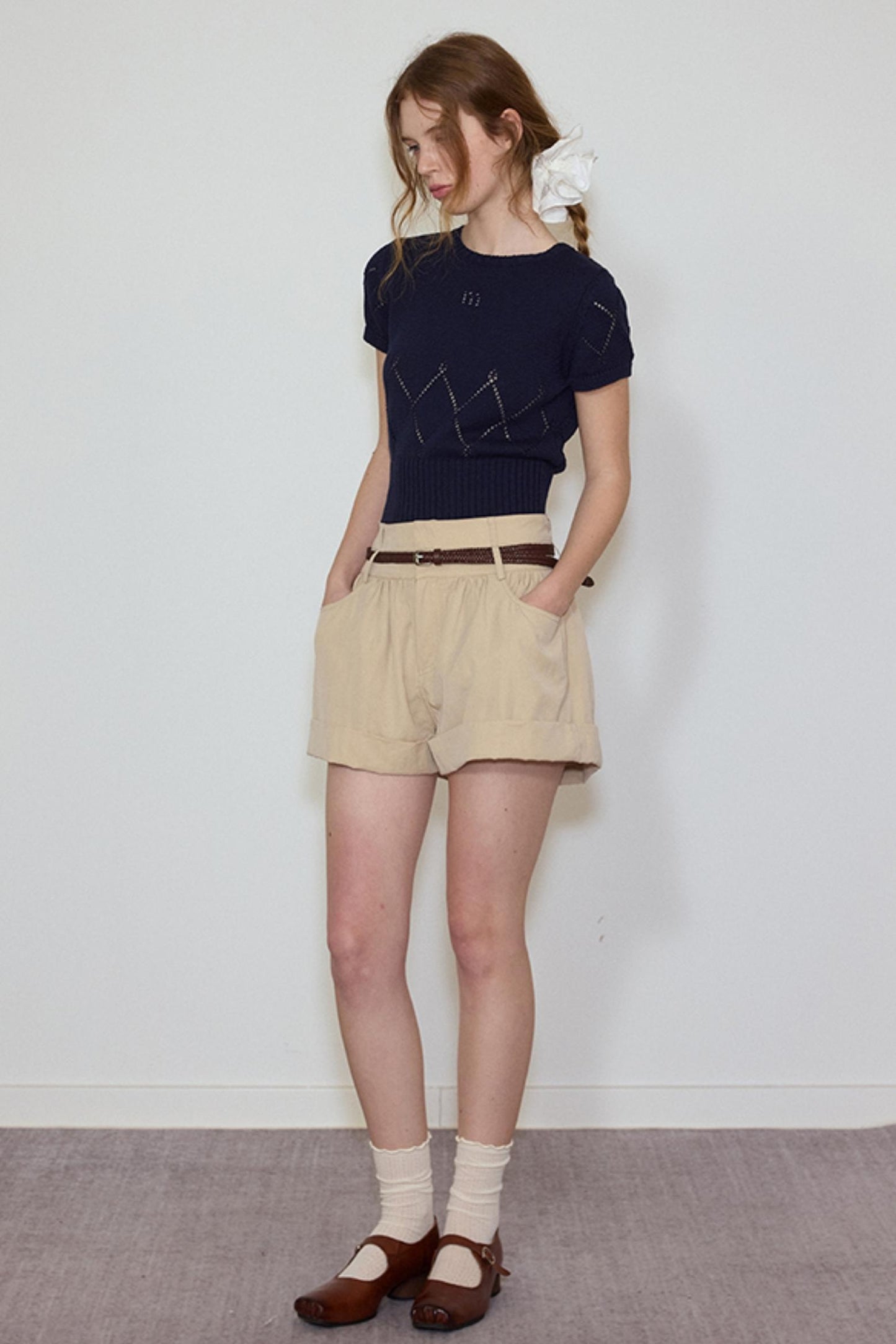 White- Navy Knit Tee