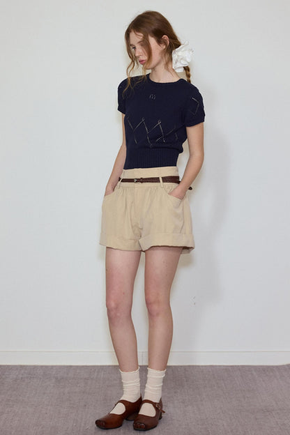 White- Navy Knit Tee