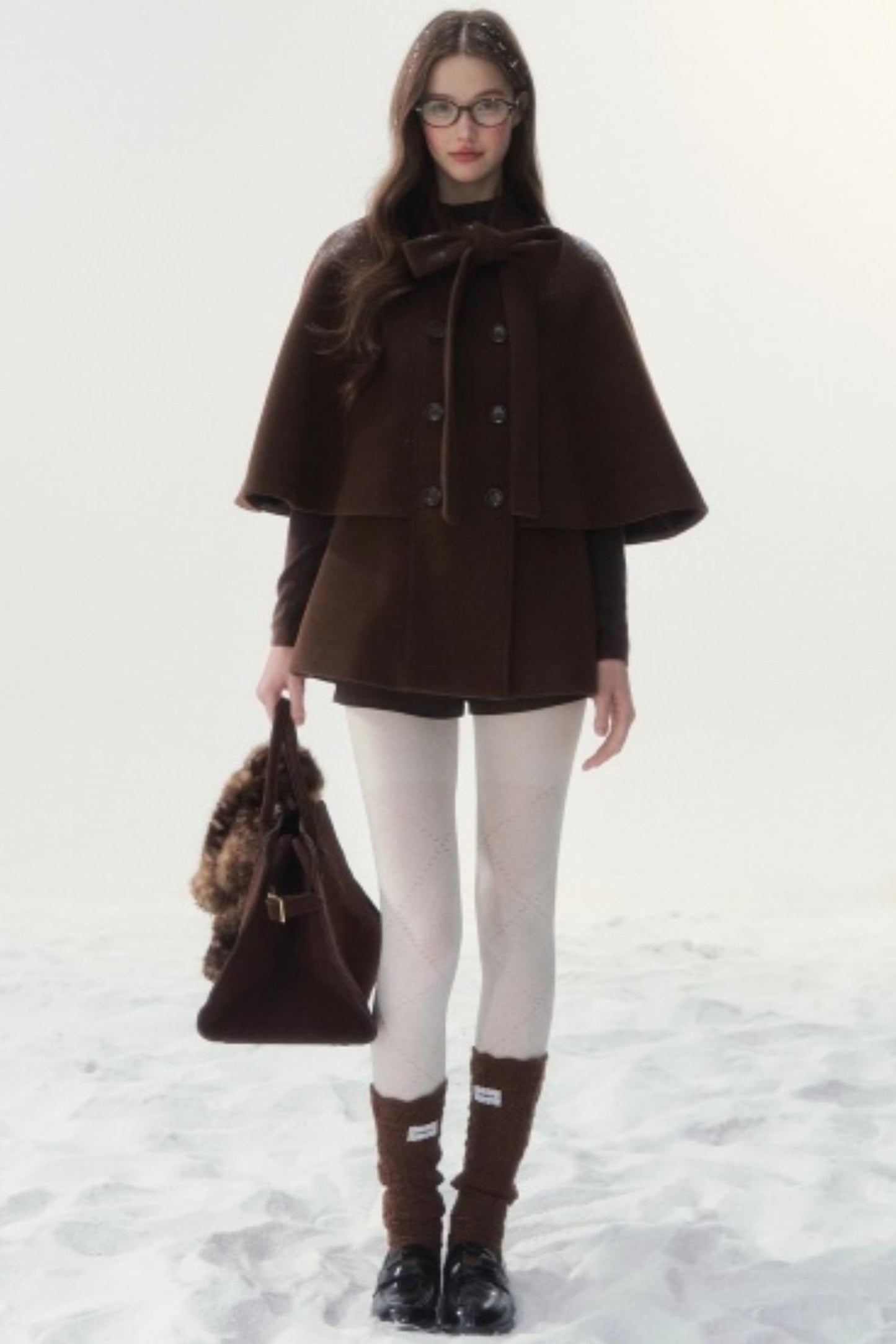 Cocoa Double-Breasted Cape Coat