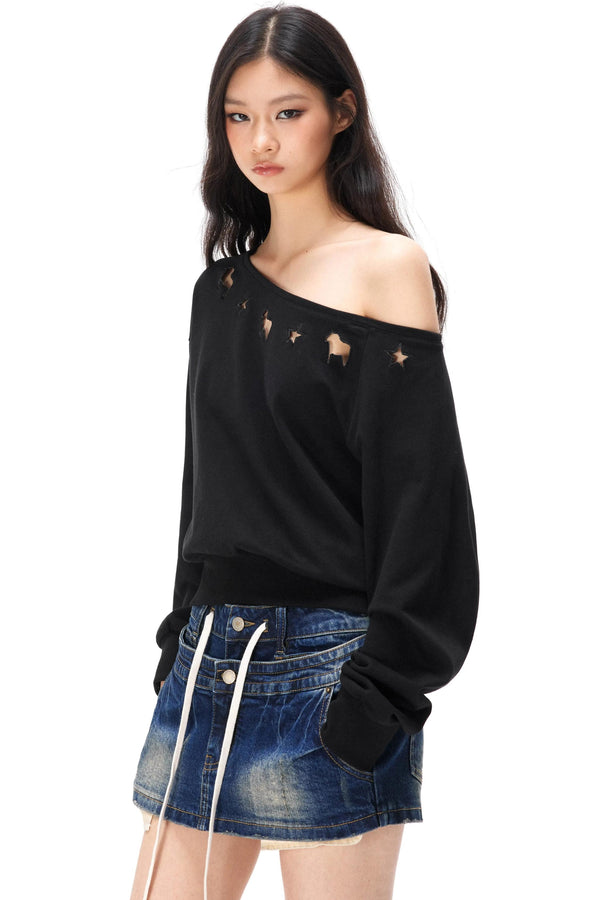 Asymmetrical Hollow Knit Sweater