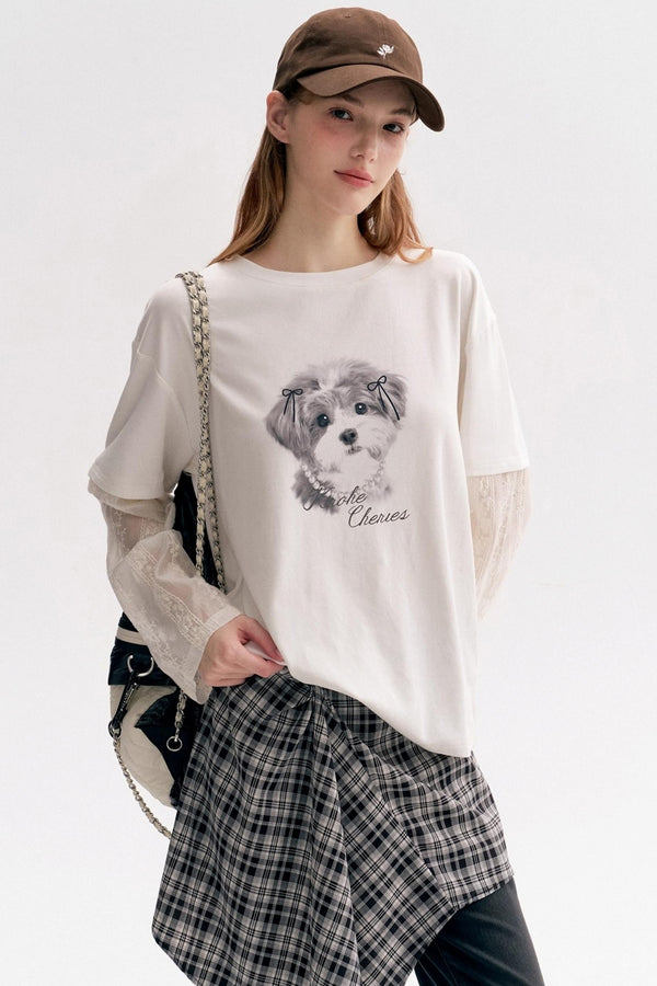 Puppy Painted Tencel Long-sleeve T-shirt