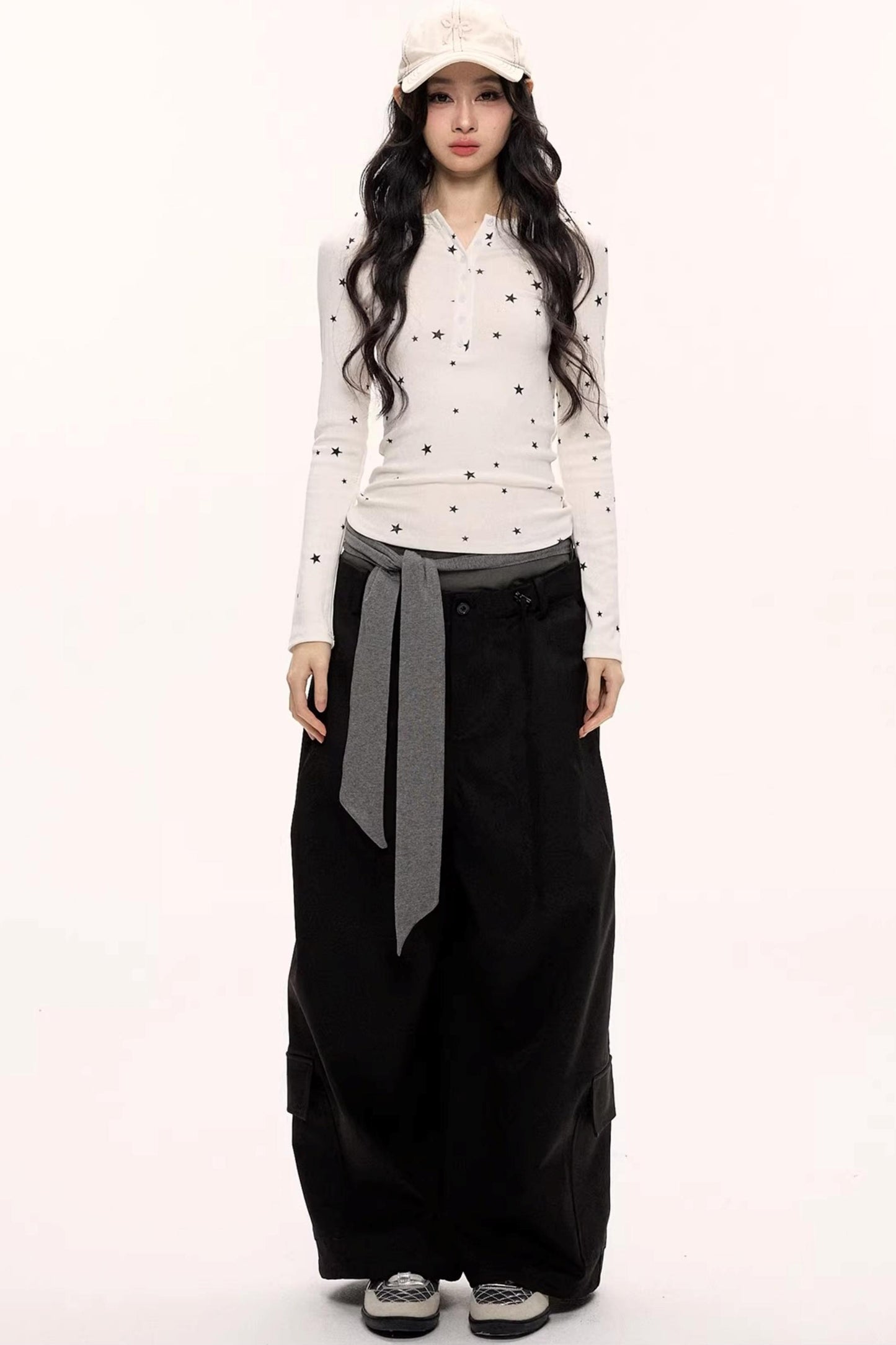 Star Print Knitted Henley Top