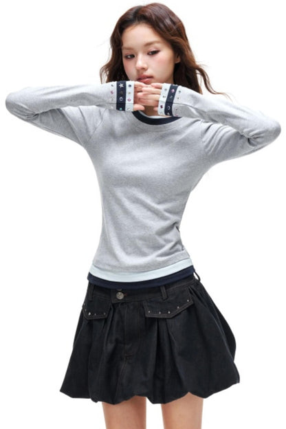 Color-Block Rhinestone Slimming Top