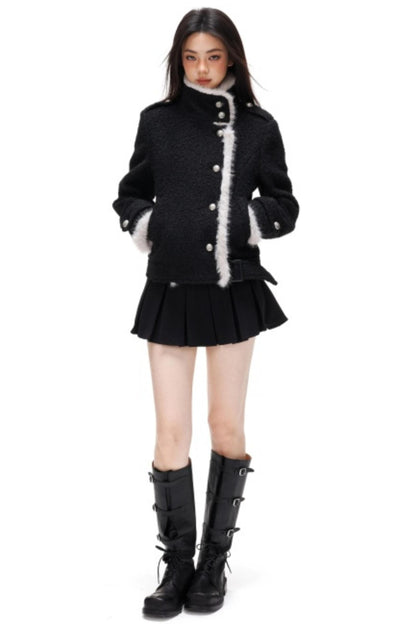 Retro Plush Patchwork Woolen Coat