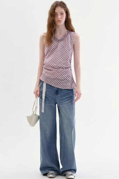 Retro Diagonal Pocket Denim Pants