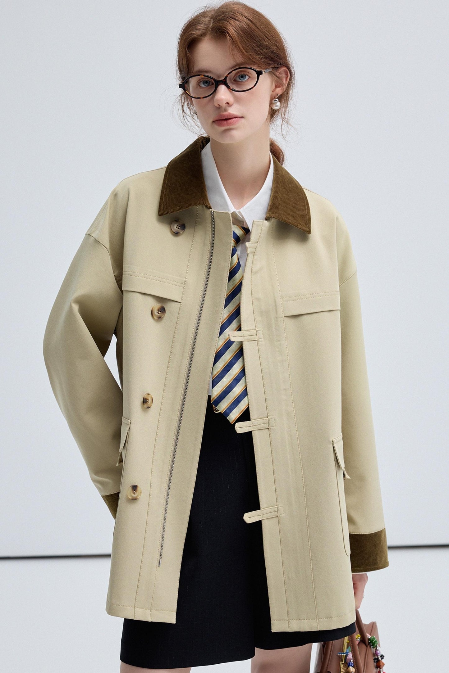 Fall Corduroy Collar Trench Jacket