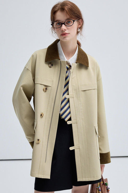 FALL CORDUROY COLLAR TRENCH JACKET