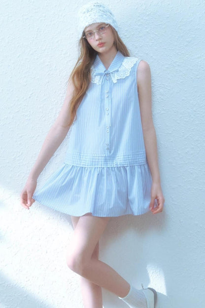 Blue Striped Sleeveless Dress