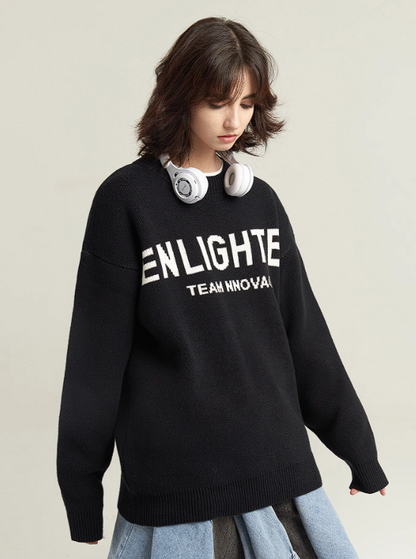 Basic letter crewneck sweater coat