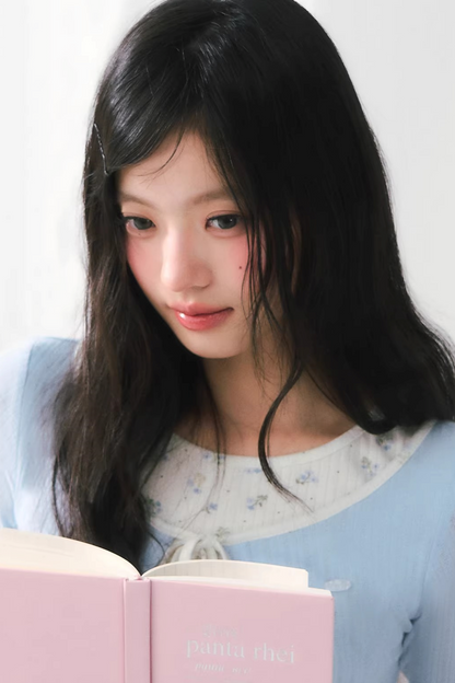 Blue Floral Knitted Ruffled Top