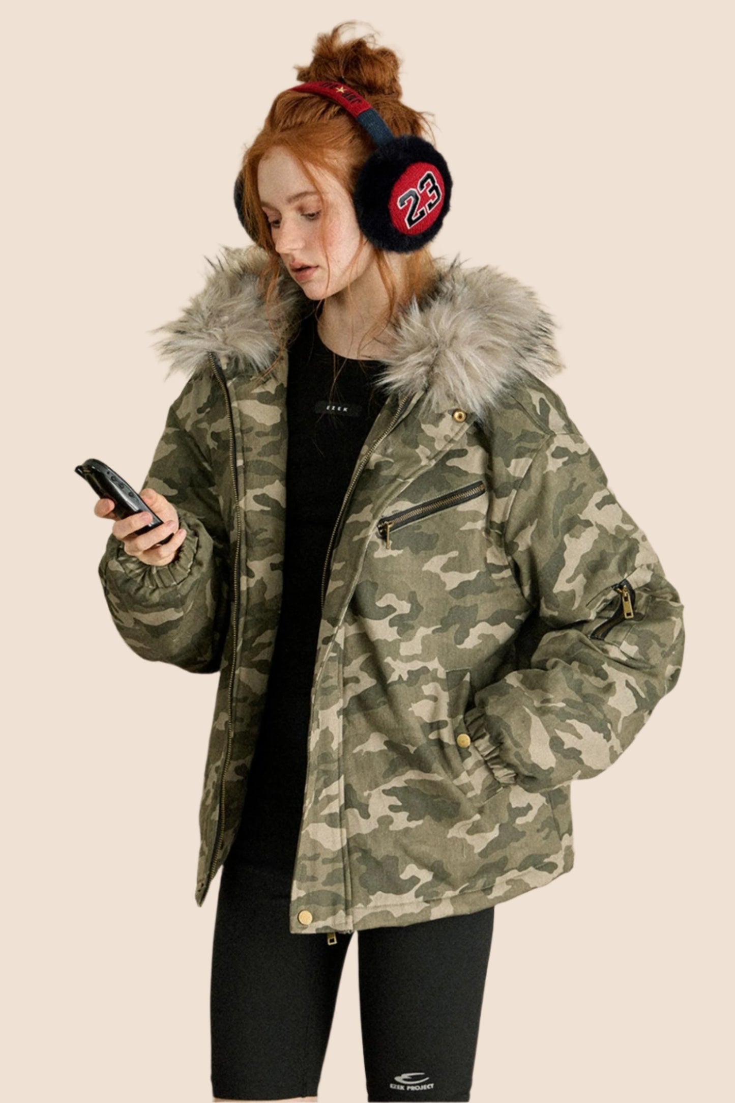 EZEK AMERICAN RETRO CAMOUFLAGE BIG FUR COLLAR HOODED COTTON JACKET COTTON CLOTHES WOMEN'S WINTER NEW LOOSE COTTON JACKET JACKET TIDE