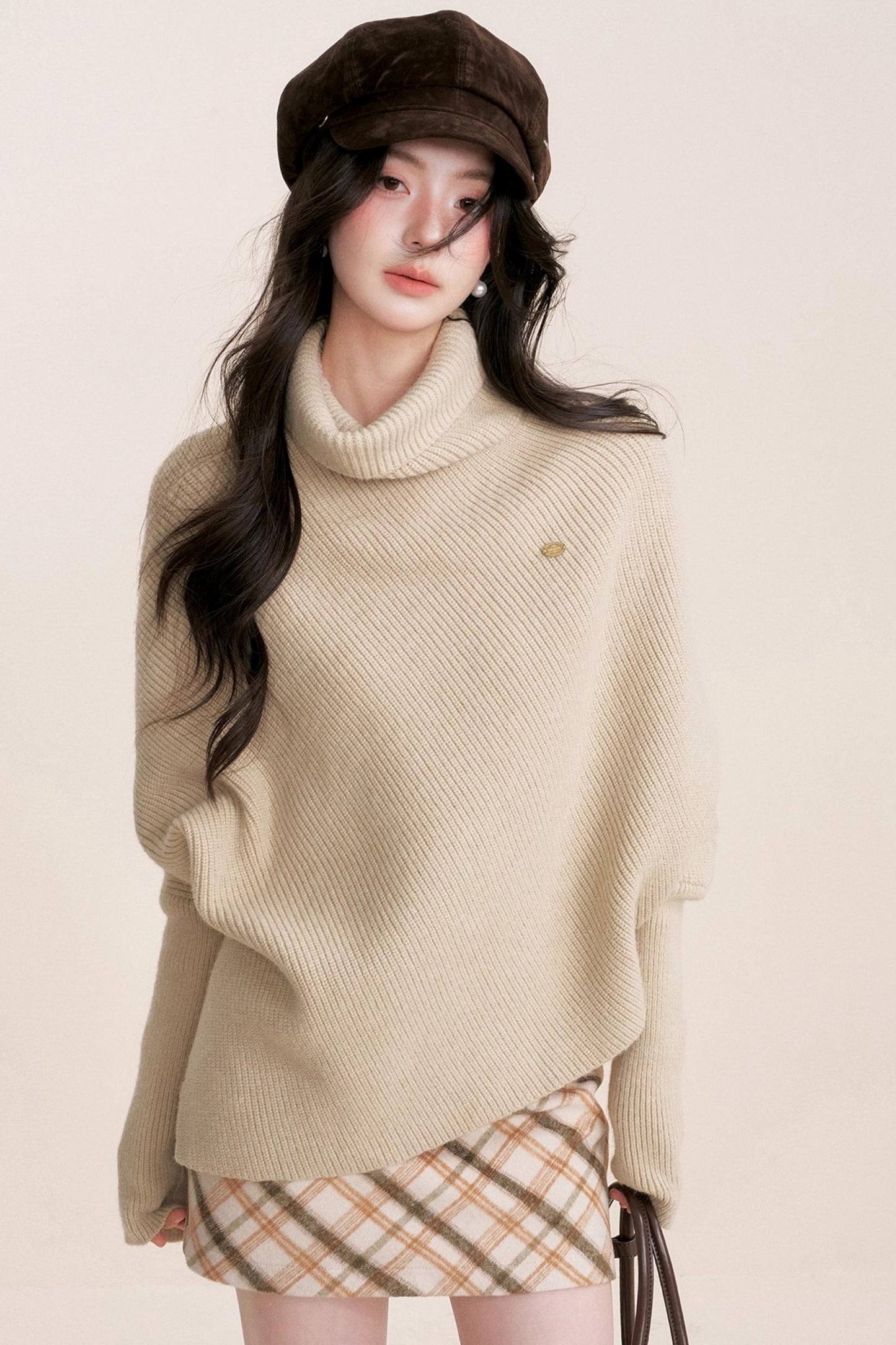 Oatmeal Asymmetrical Cape Sweater