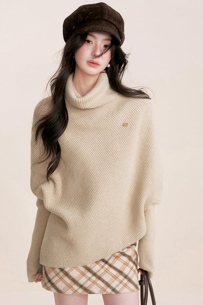 Oatmeal Asymmetrical Cape Sweater