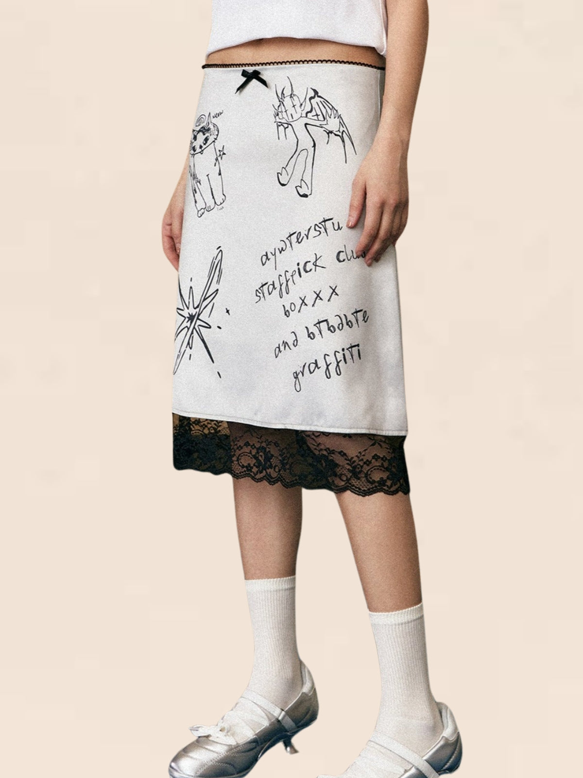 Lace Stitched Graffiti Skirt