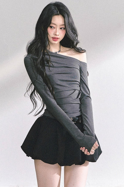 Spicy American Long-Sleeved Gray Top