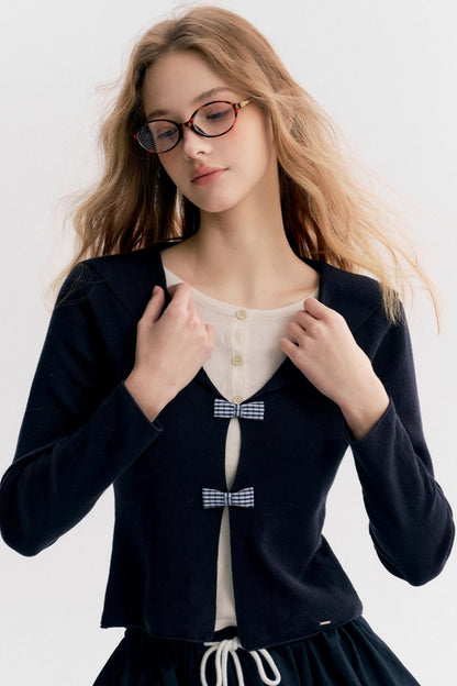 Navycore Check Knitted Cardigan