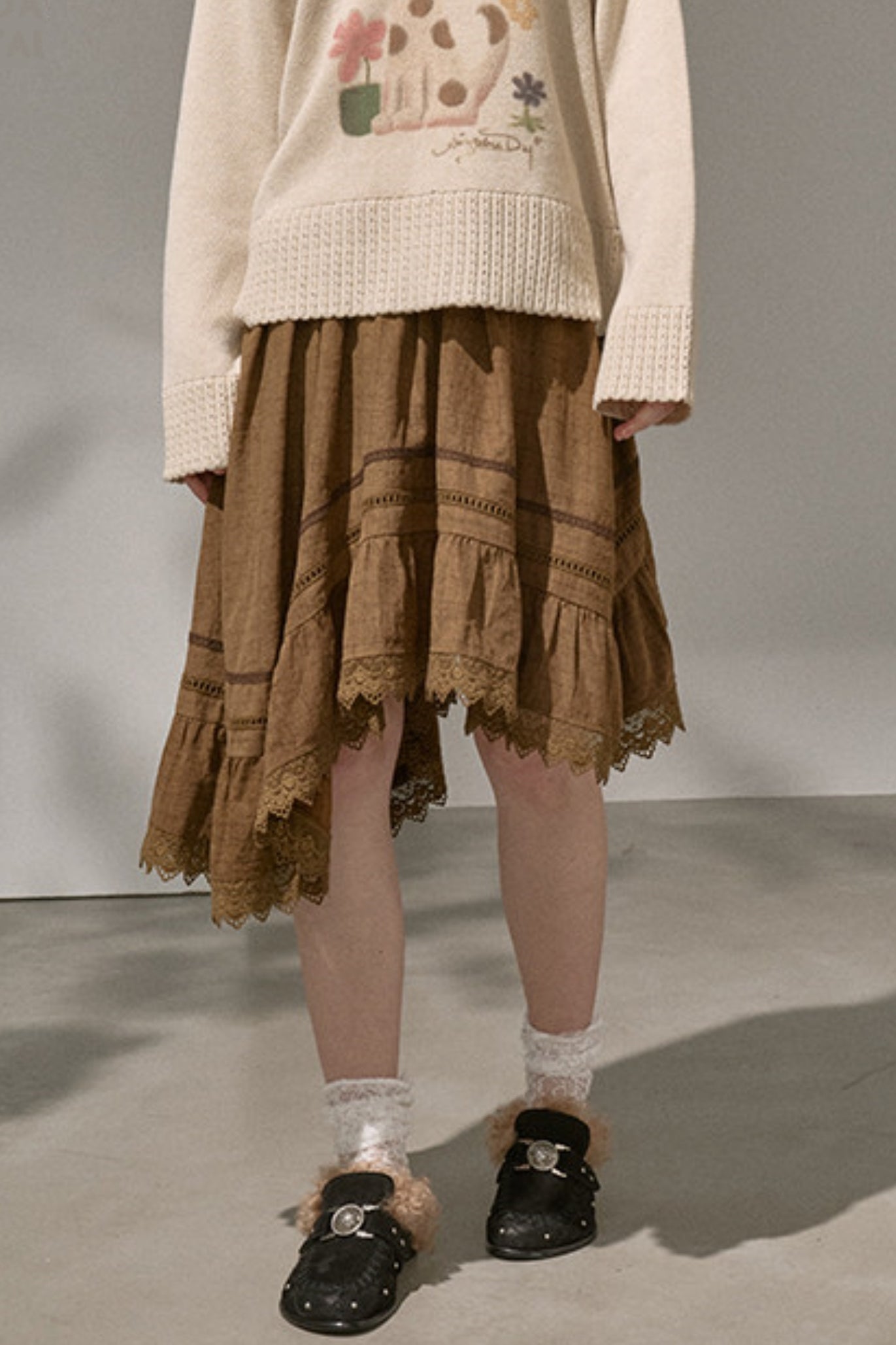 Irregular Wave Patchwork Midi Skirt