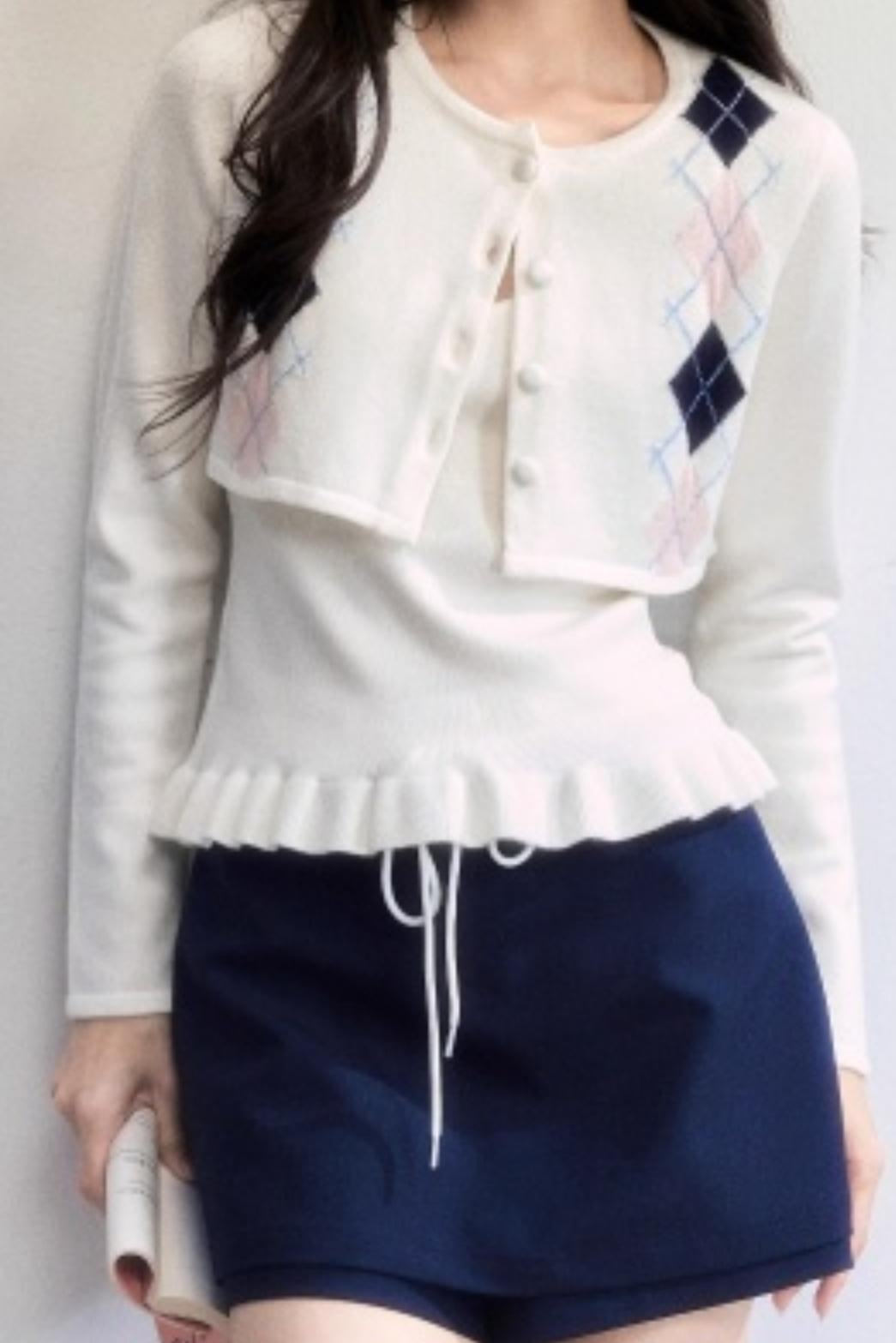 Geometric Quilted Cardigan Set