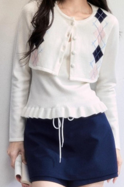 Geometric Quilted Cardigan Set