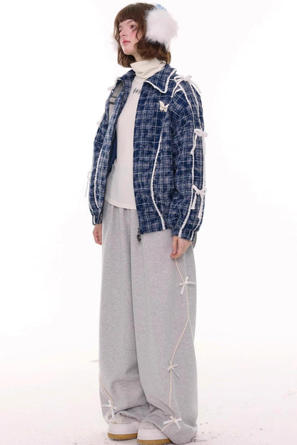 Gray Bow Wide-Leg Sweatpants