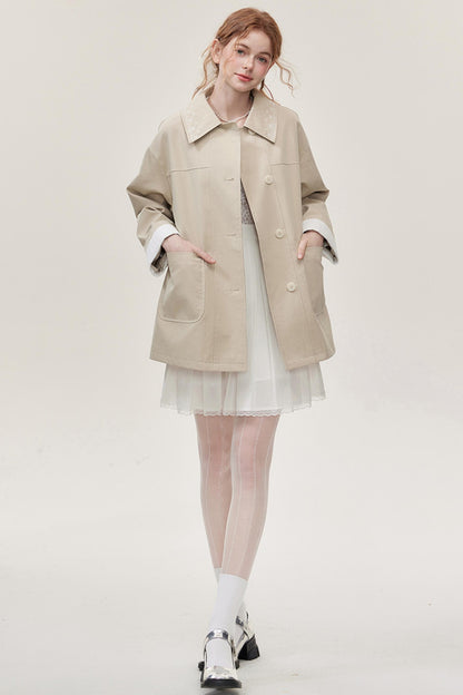 Khaki Embroidered Trench Coat