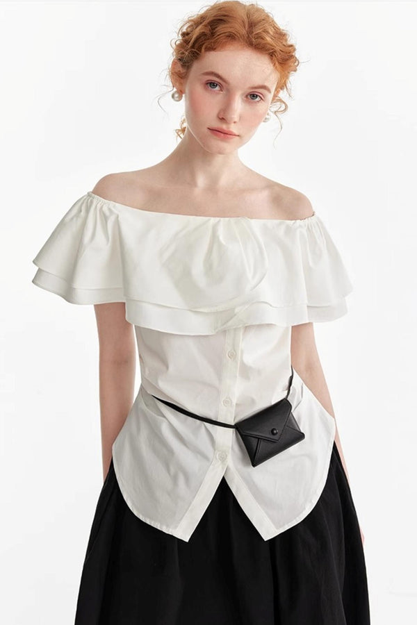 Blue Asymmetrical Ruffle Top