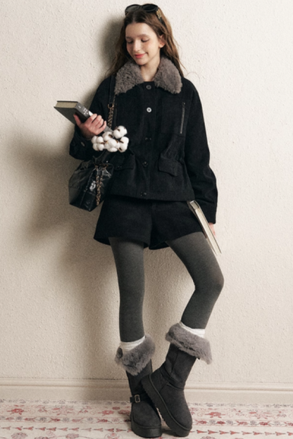 Petite Corduroy Fur Collar Jacket