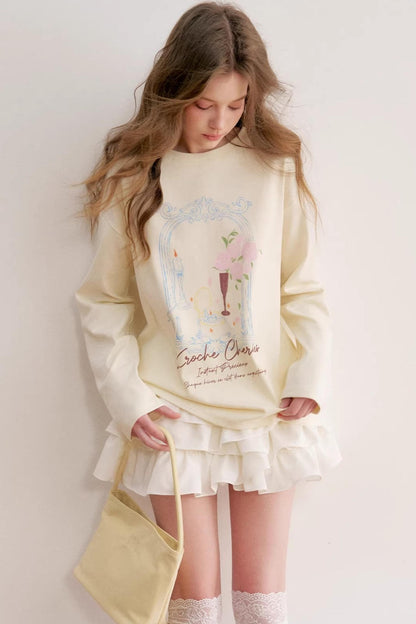 Hand-Painted Rose Cotton Top