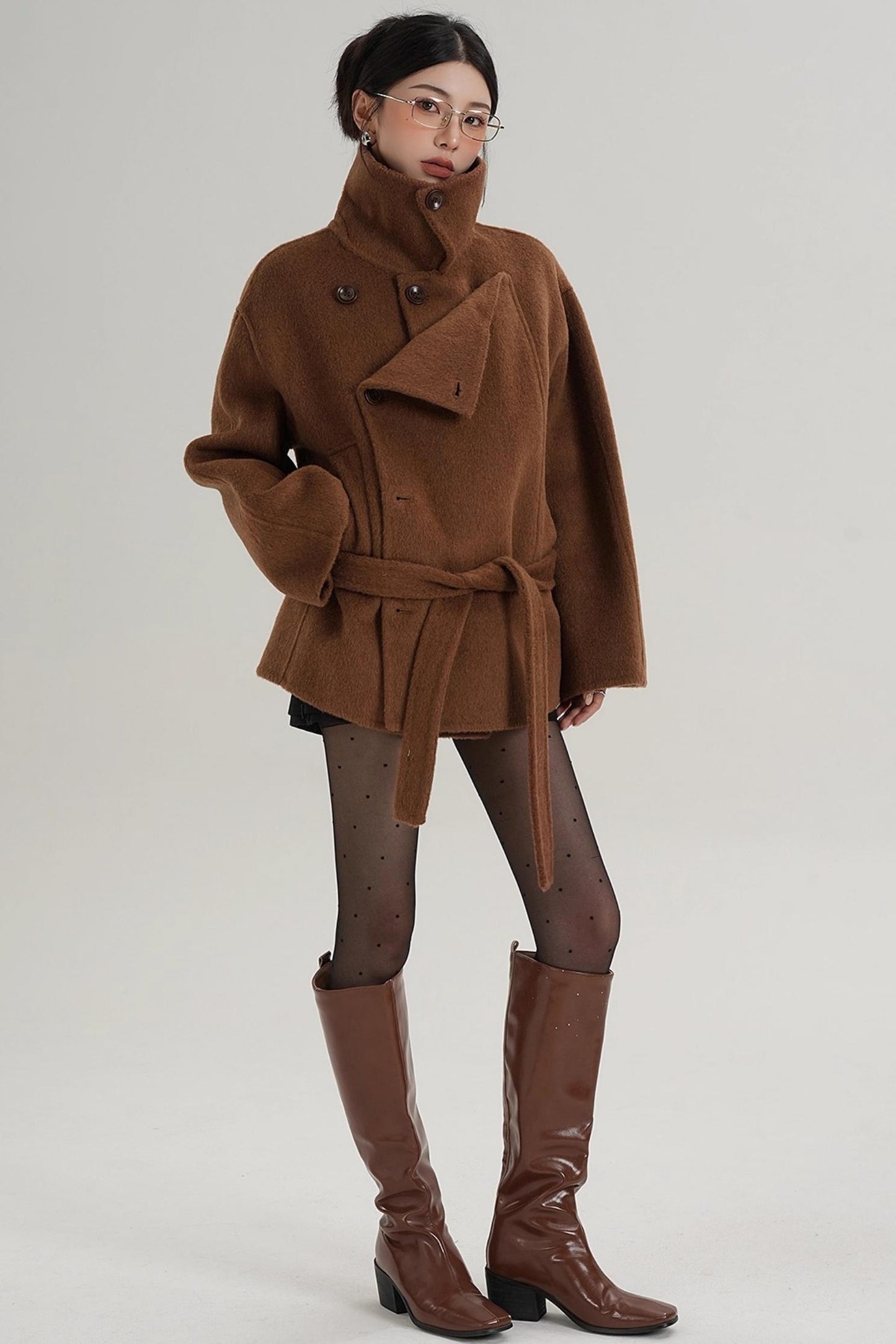 Elegant Woolen High-Waisted Coat