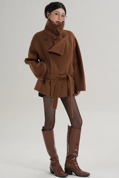 Elegant Woolen High-Waisted Coat