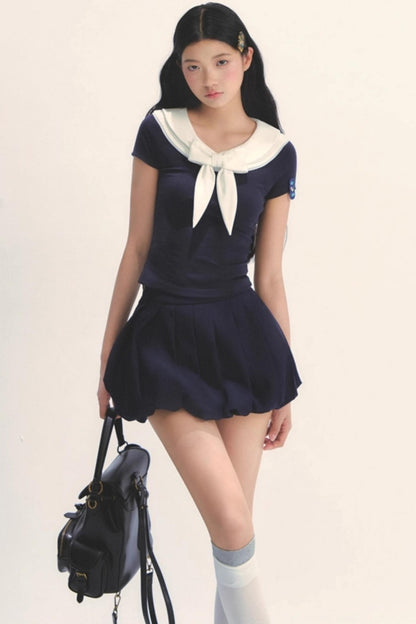 Pleated Navy Skirt