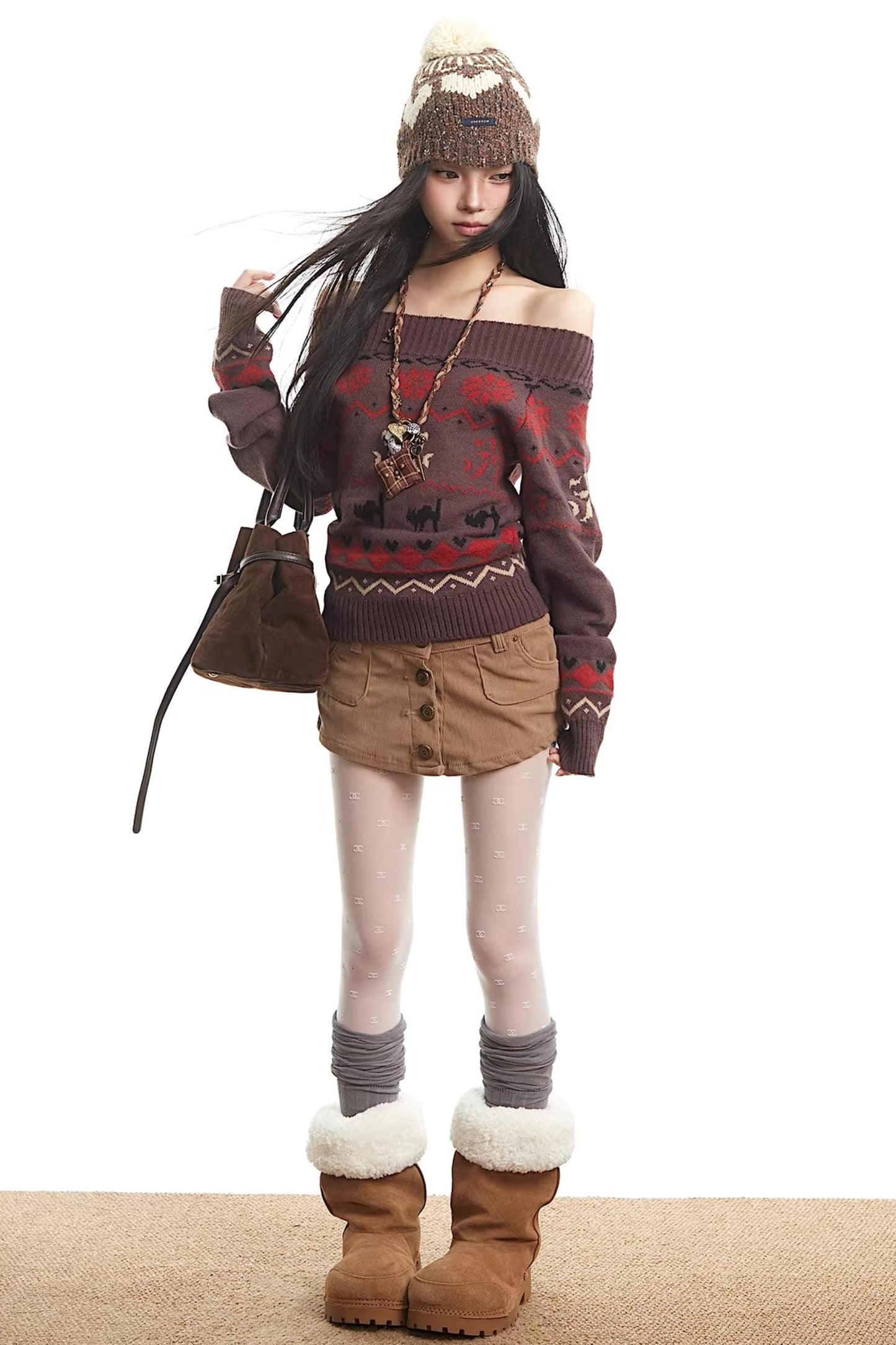 Fair Isle Off-Shoulder Sweater