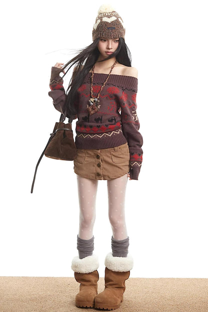 Fair Isle Off-Shoulder Sweater