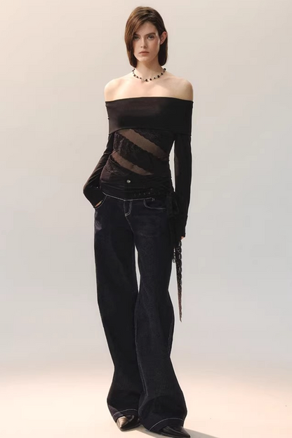 Translucent Lace One-Shoulder Top