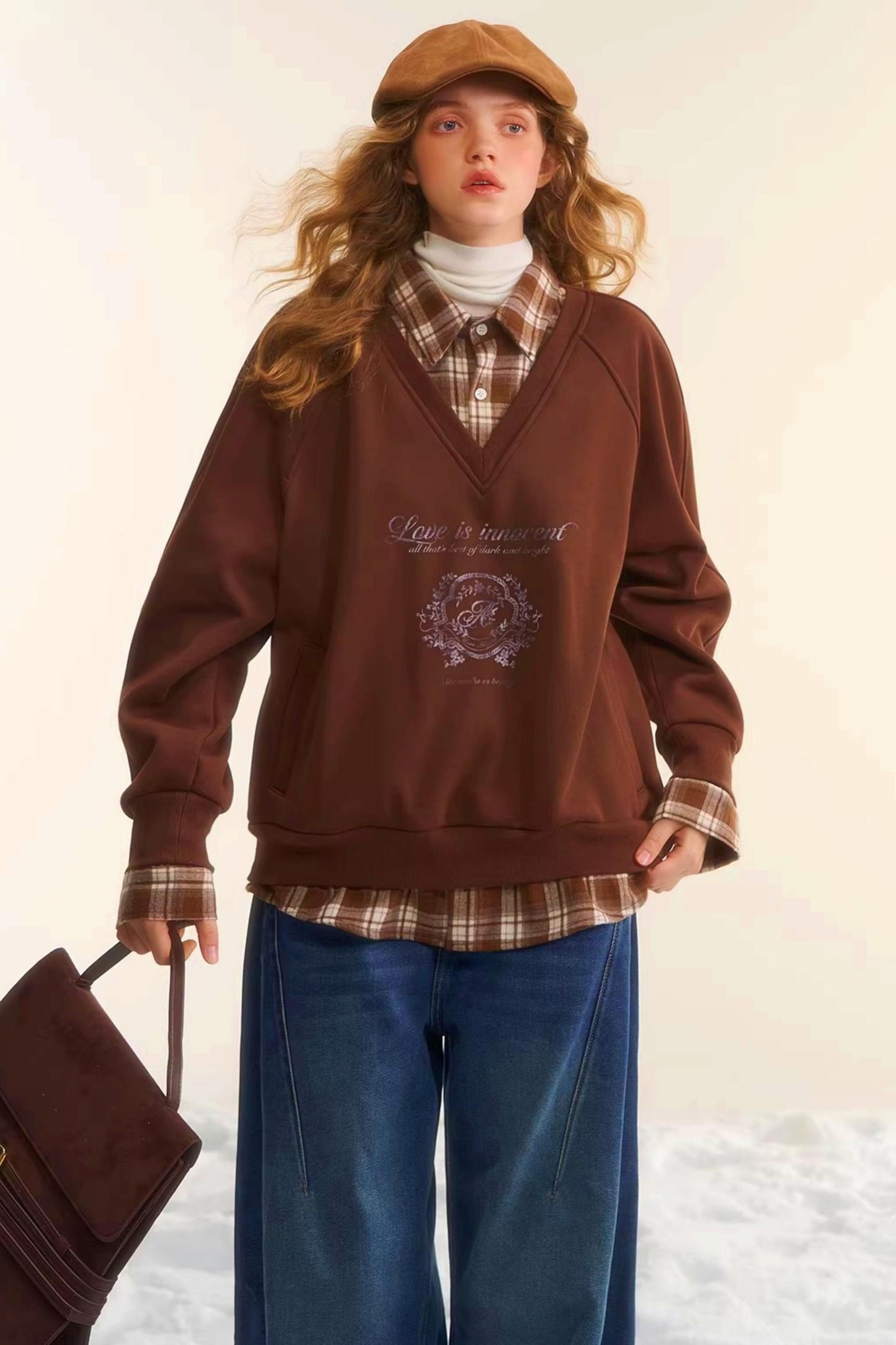 Retro Plaid Patchwork Sweatshirt