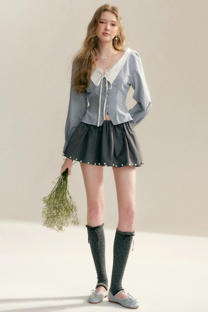 Lace Trim Plaid Blouse