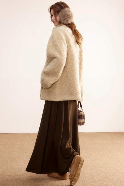 Stand-Up Collar Faux Shearling Coat