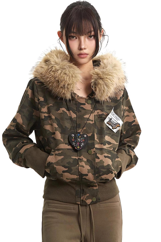 Camouflage Fur Collar Jacket