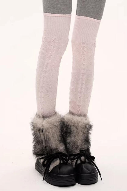 Gray-Pink Polka Dot Snow Socks