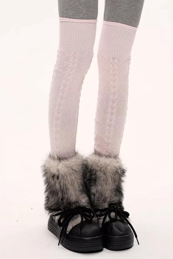 Gray-Pink Polka Dot Snow Socks