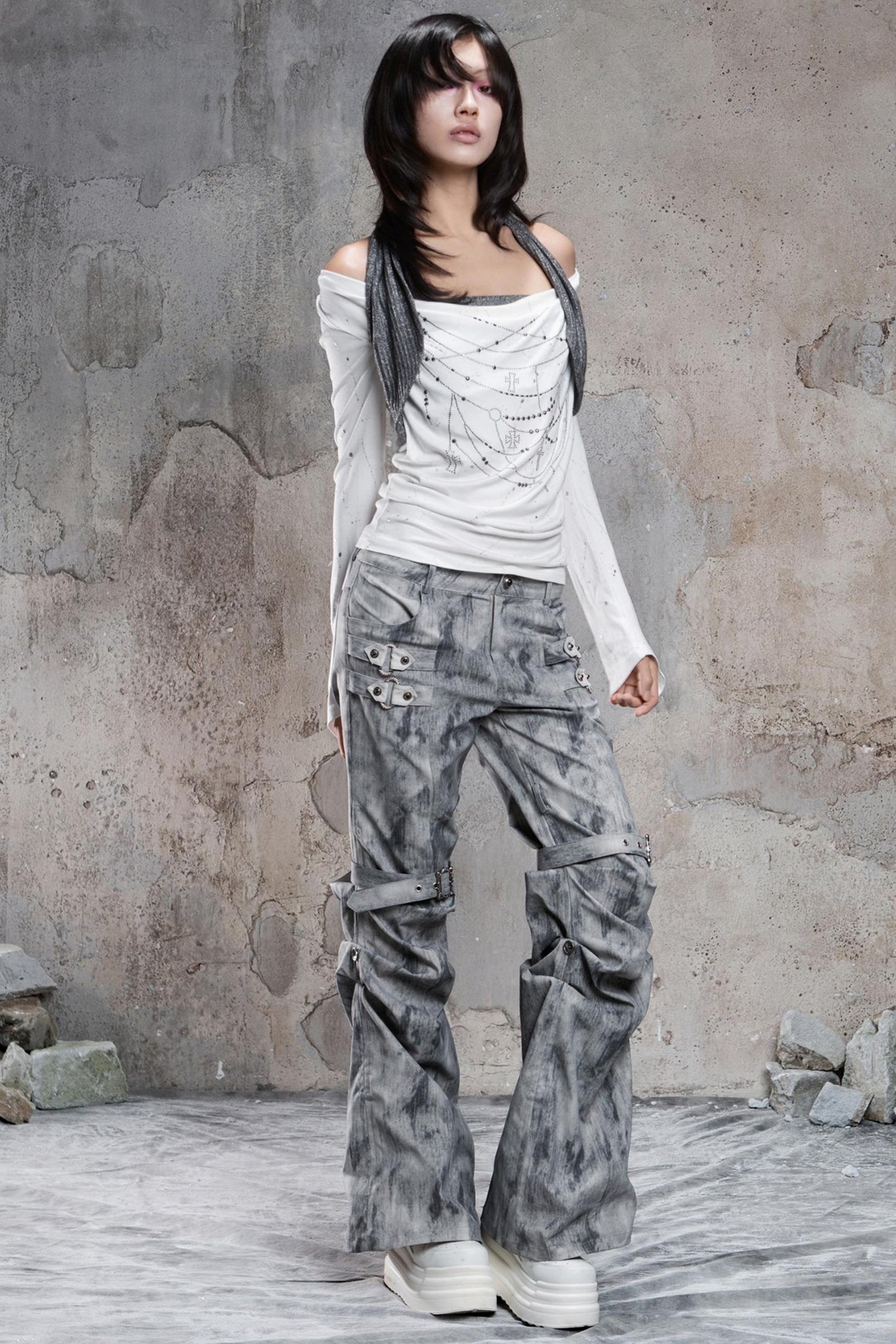 Vintage Distressed Slim Fit Trousers