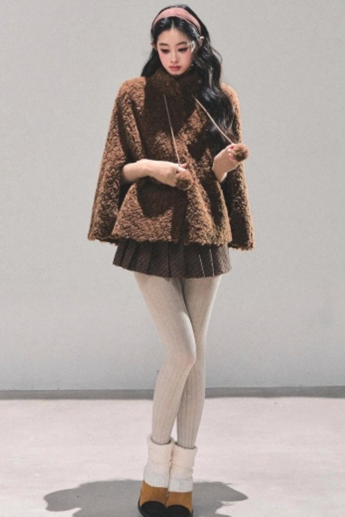 Korean-Style Lamb Wool Cape Coat