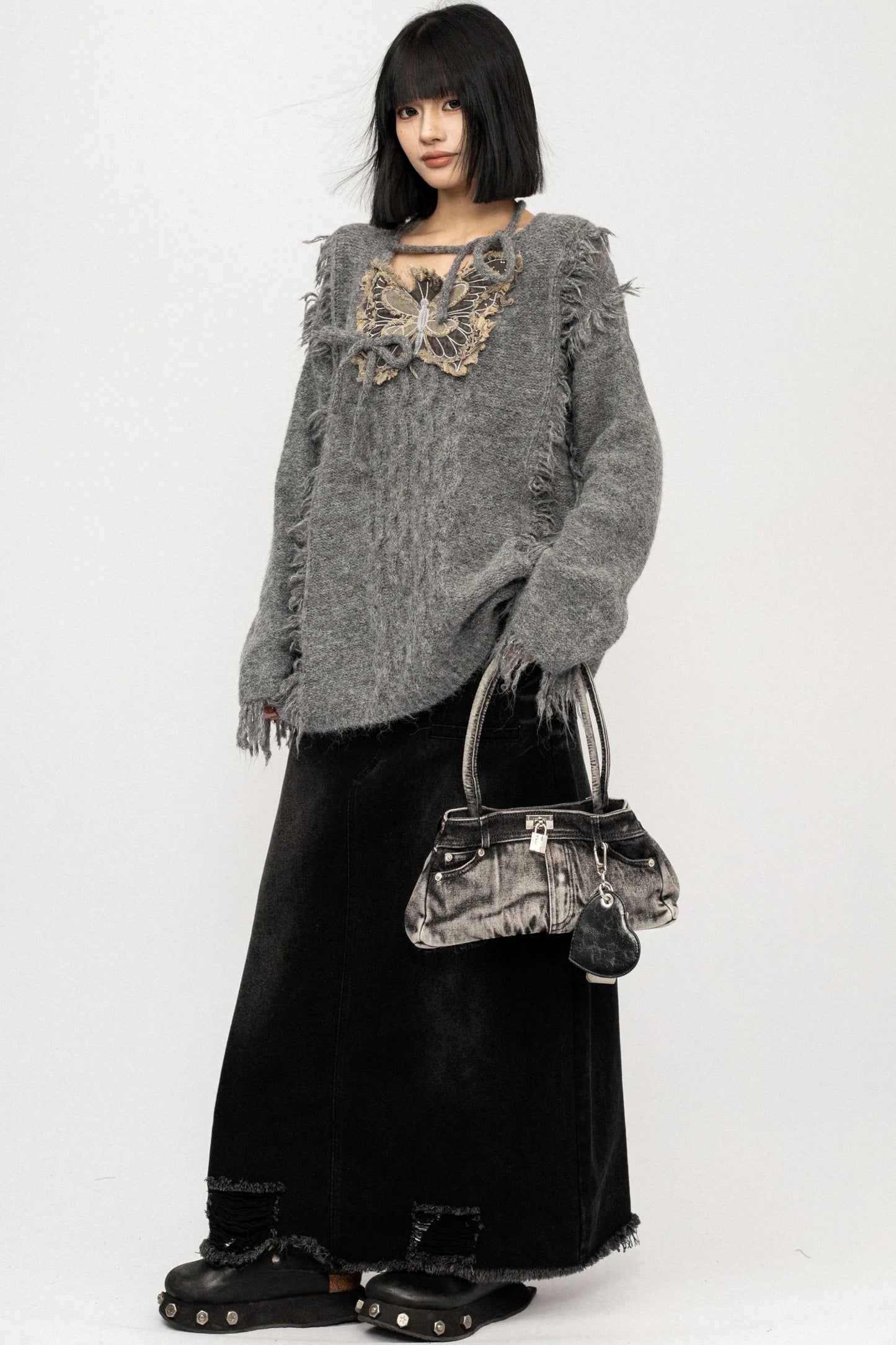 Fringe Lace-Up Butterfly Sweater