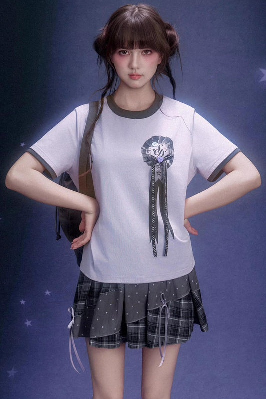 Light Purple Floral Ribbon Blouse