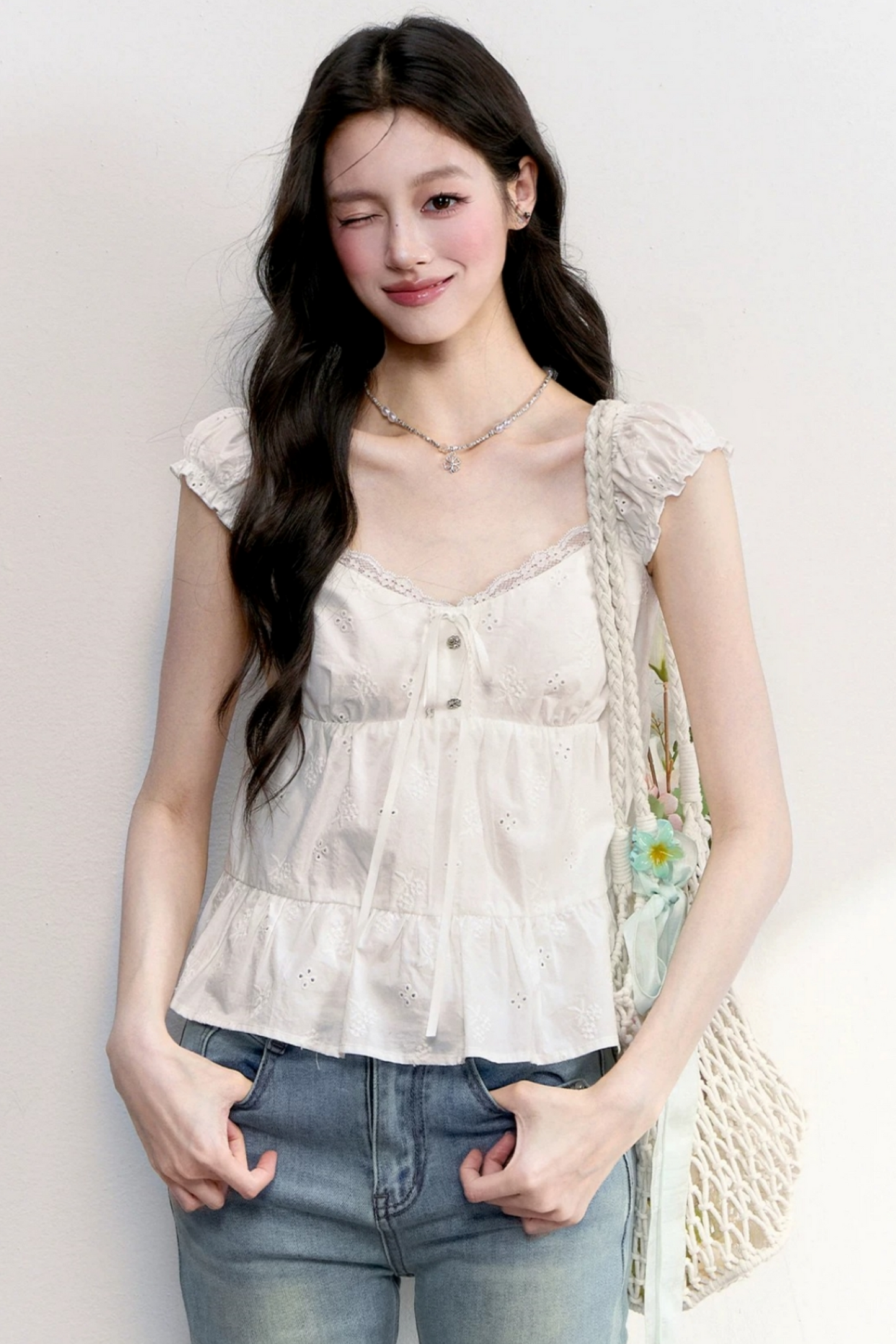 French Lace Embroidered Blouse