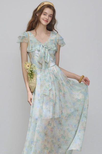 Slim V-Neck Ruffle Dress