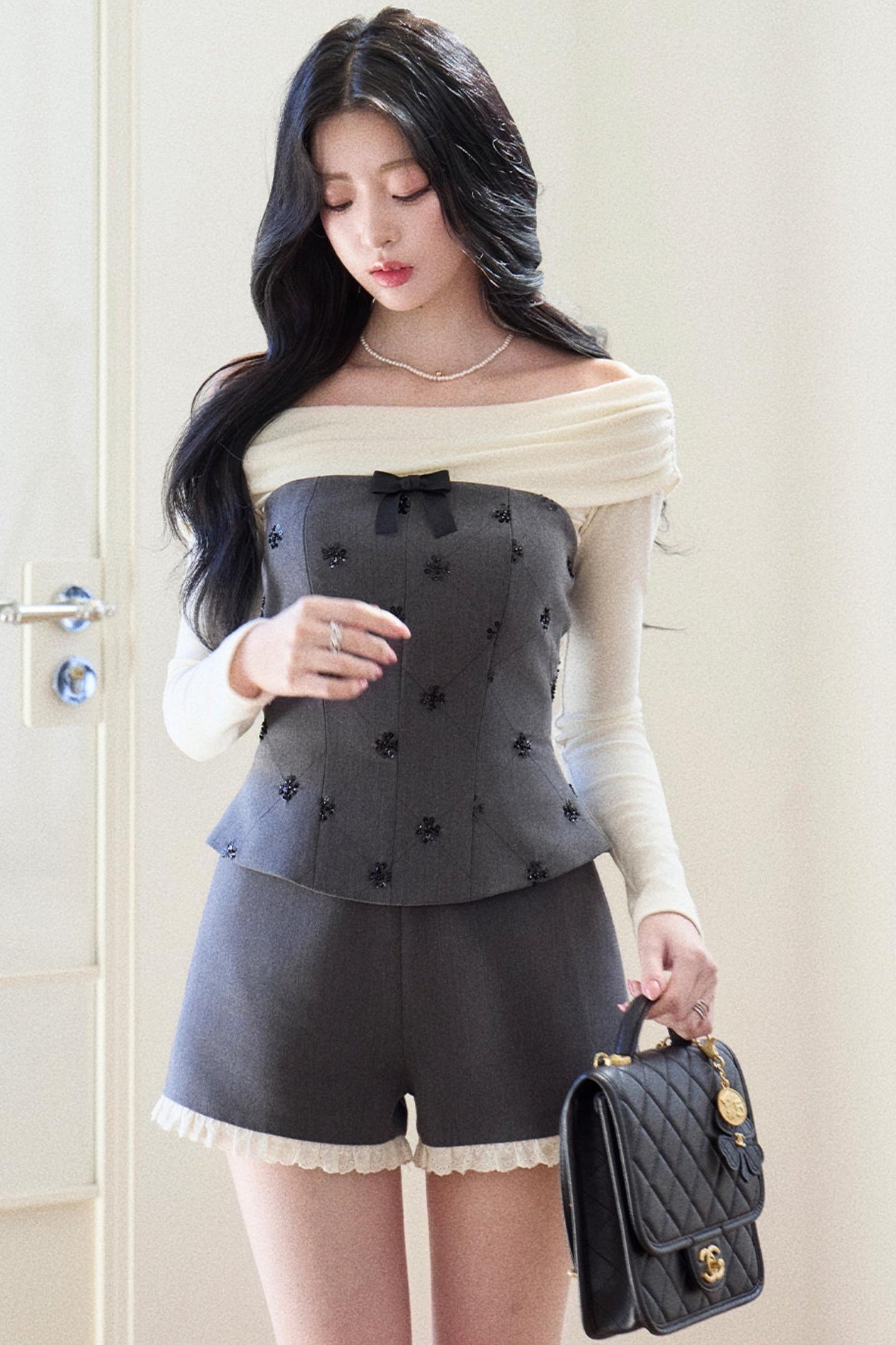 Elegant Knitted One-Shoulder Vest Set-Up