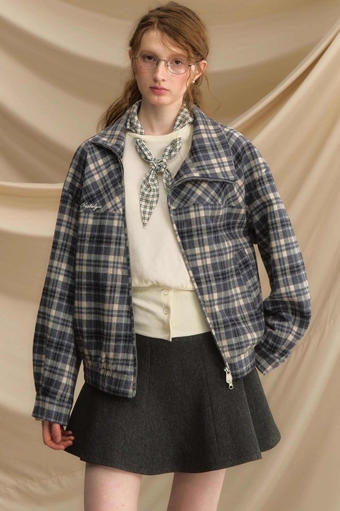 Vintage Plaid Diagonal Flight Jacket