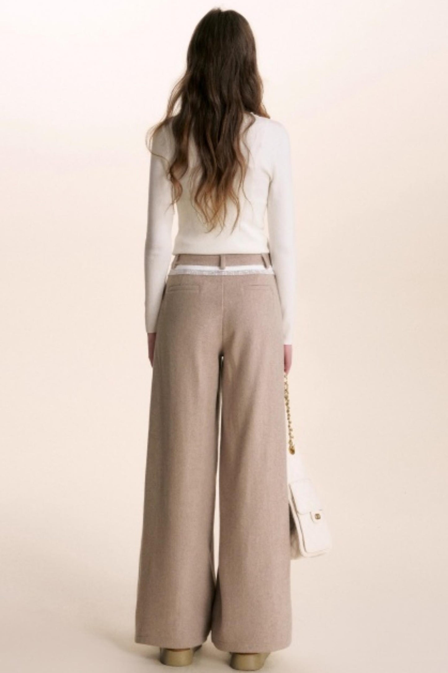 Lace Patchwork Wool Wide-Leg Pants